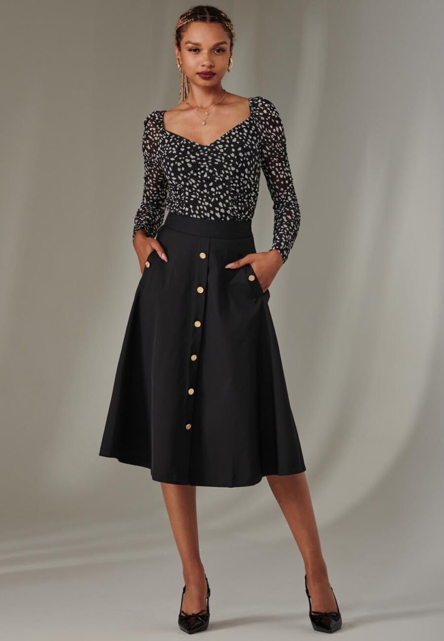 A-Line Midi Skirt, Black