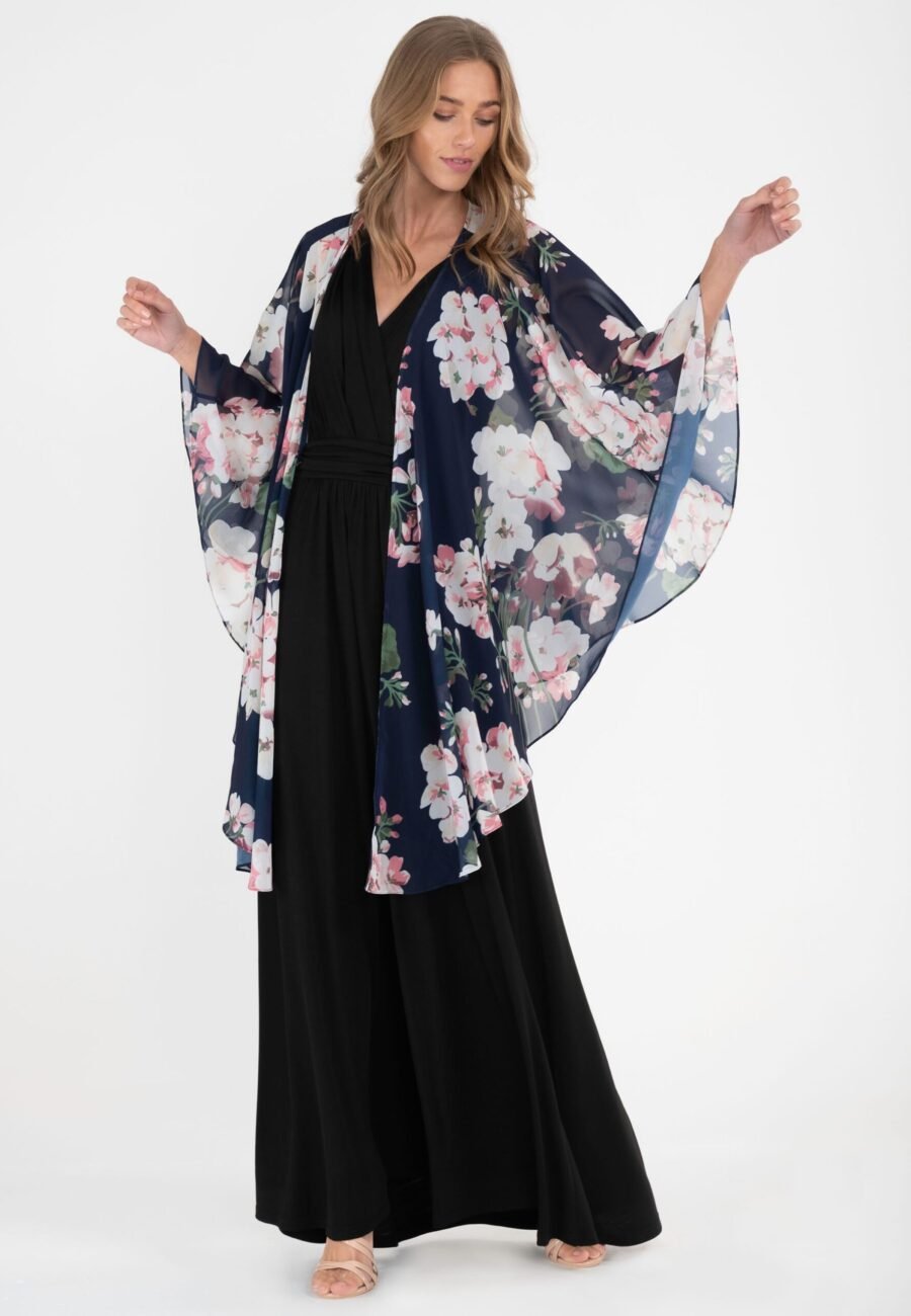 Waterfall Chiffon Shawl, Navy Floral
