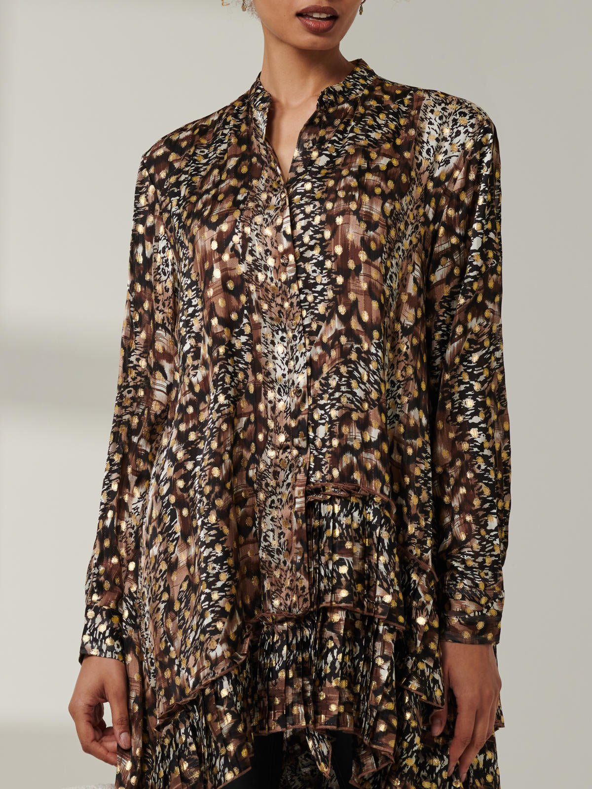 Metallic Dot Asymmetric Hem Shirt, Animal Multi - Image 3
