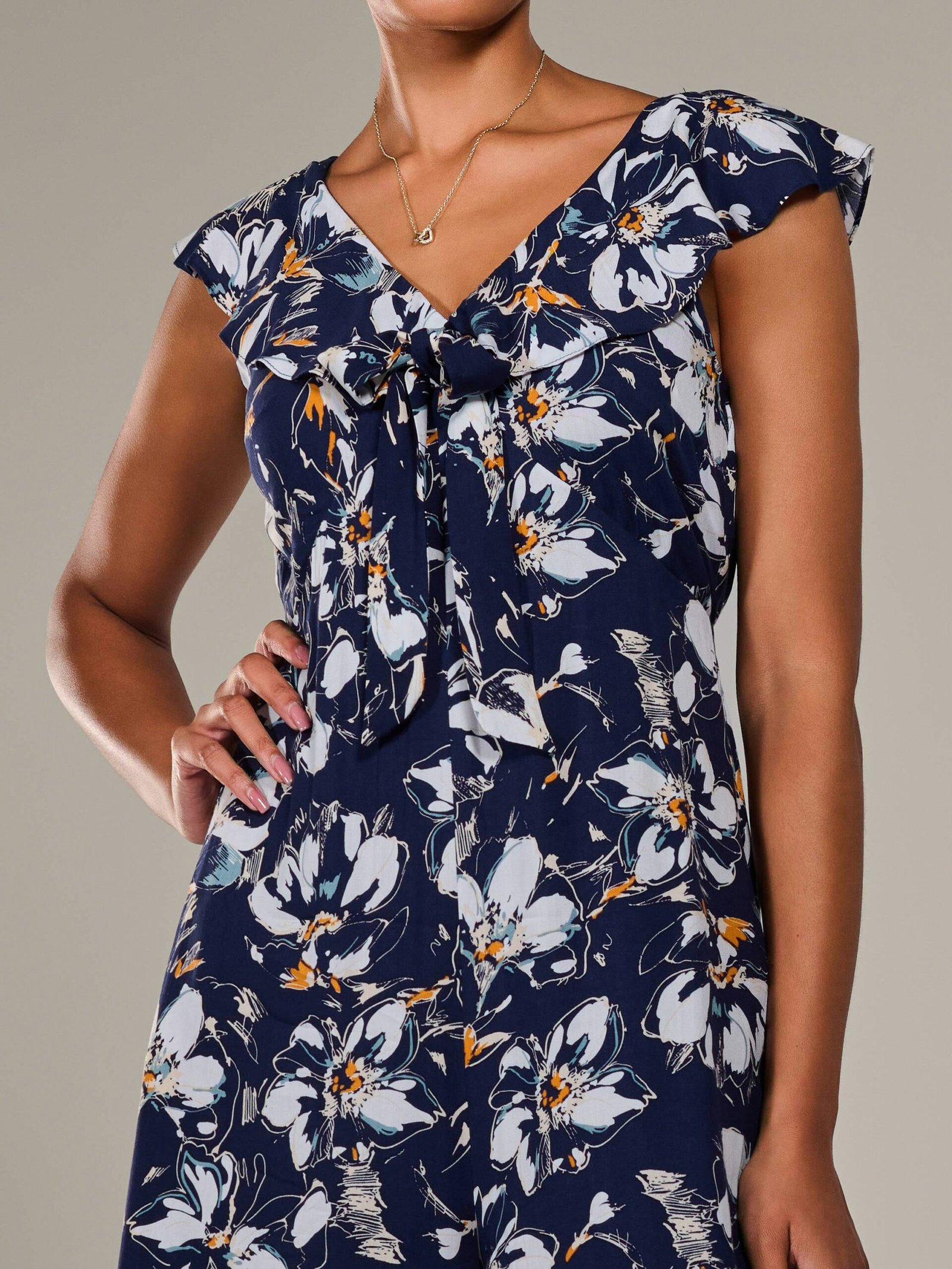 Frill Tie-front Jumpsuit, Navy Abstract - Image 3