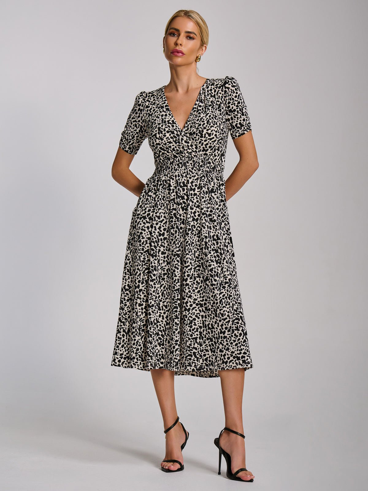 Short Sleeve Printed Jersey Midi Dress, White Animal - Image 7