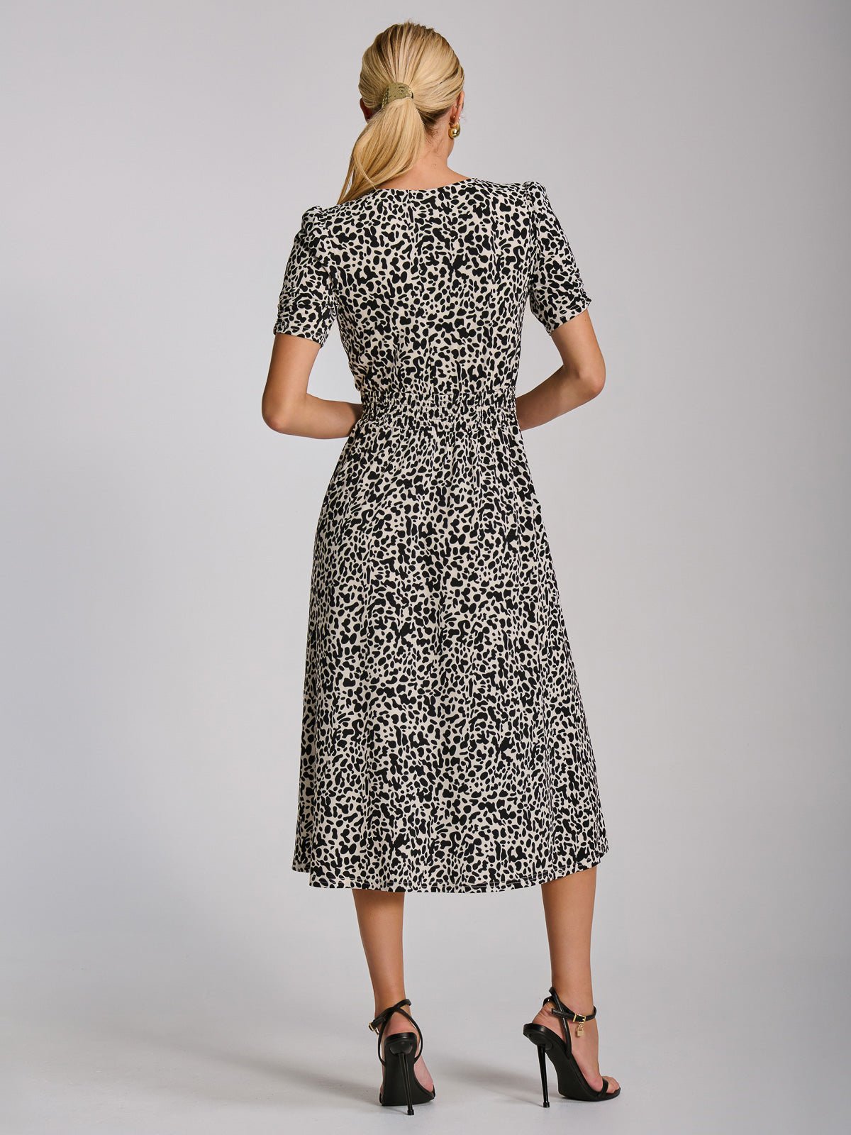 Short Sleeve Printed Jersey Midi Dress, White Animal - Image 6