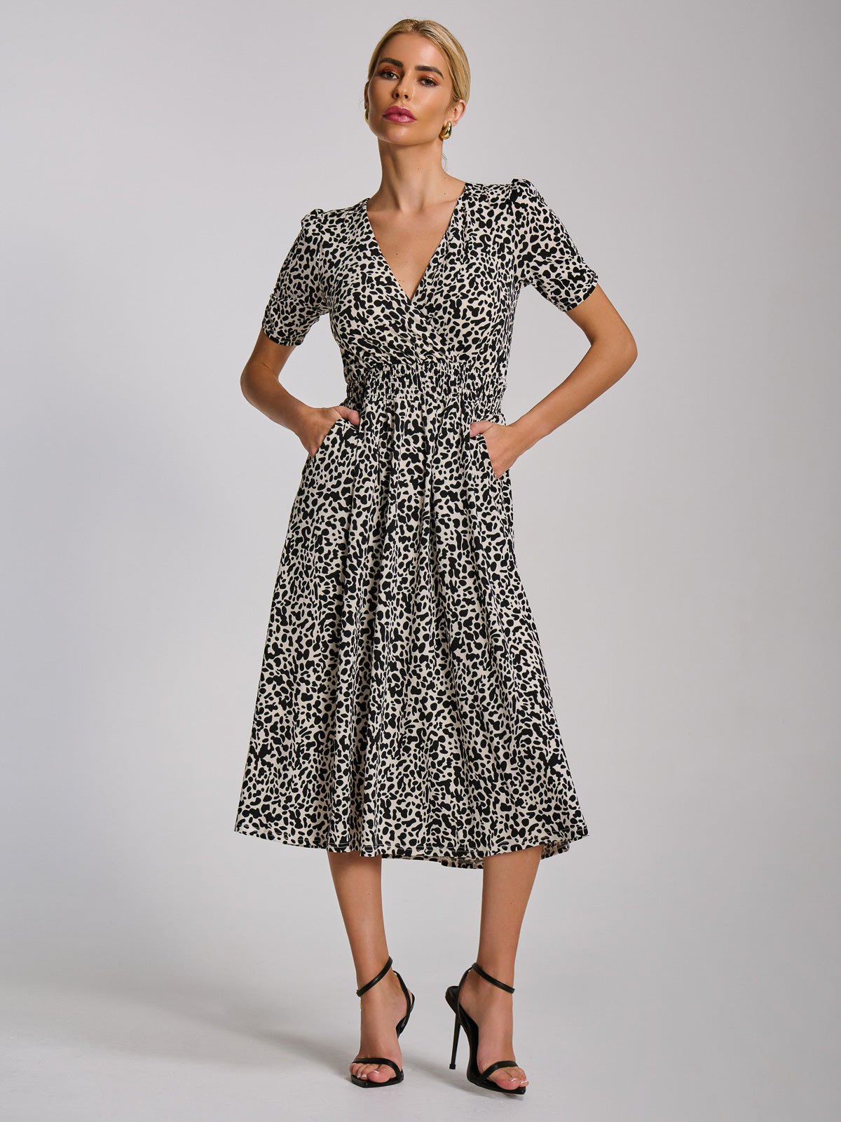 Short Sleeve Printed Jersey Midi Dress, White Animal - Image 3