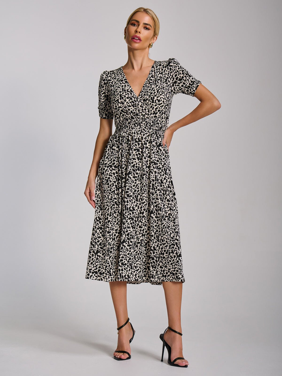 Short Sleeve Printed Jersey Midi Dress, White Animal - Image 2