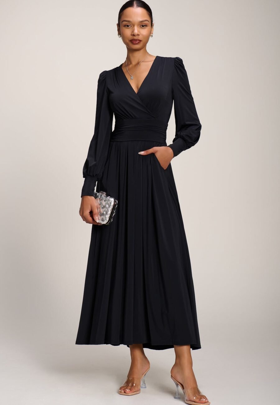 Long Sleeve Soft Jersey Maxi Dress, Black
