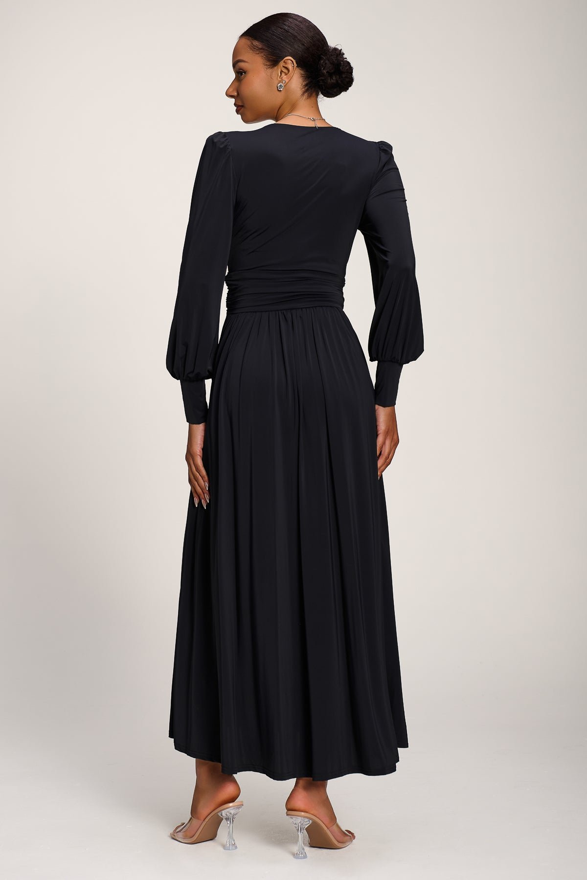 Long Sleeve Soft Jersey Maxi Dress, Black - Image 2