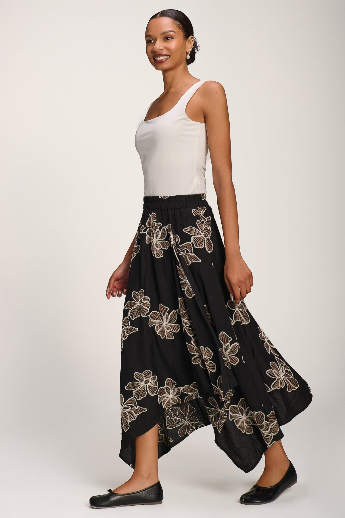 Asymmetric Embroidered?Midi Skirt, Black - Image 4