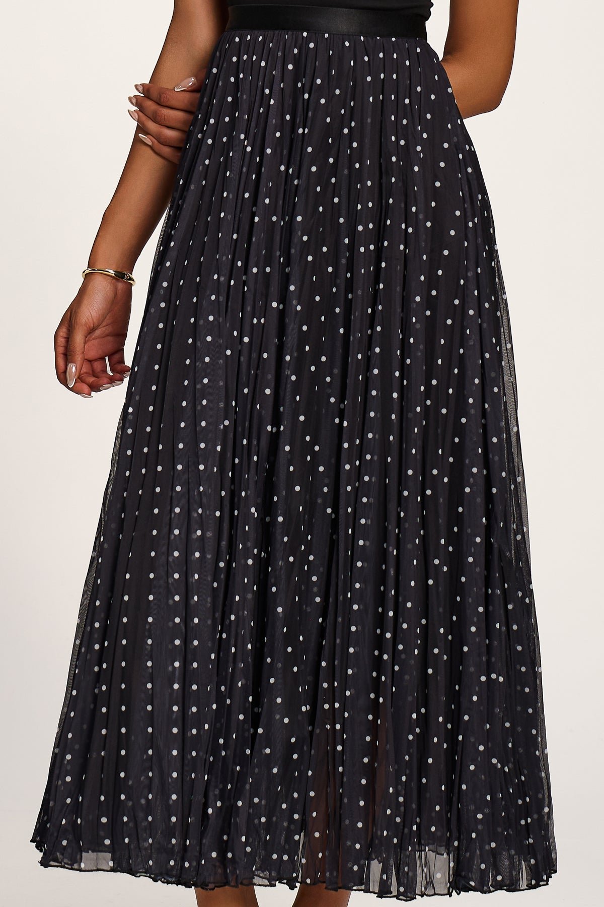 Spotty?Crinkle Mesh Maxi Skirt, Black Spot - Image 3