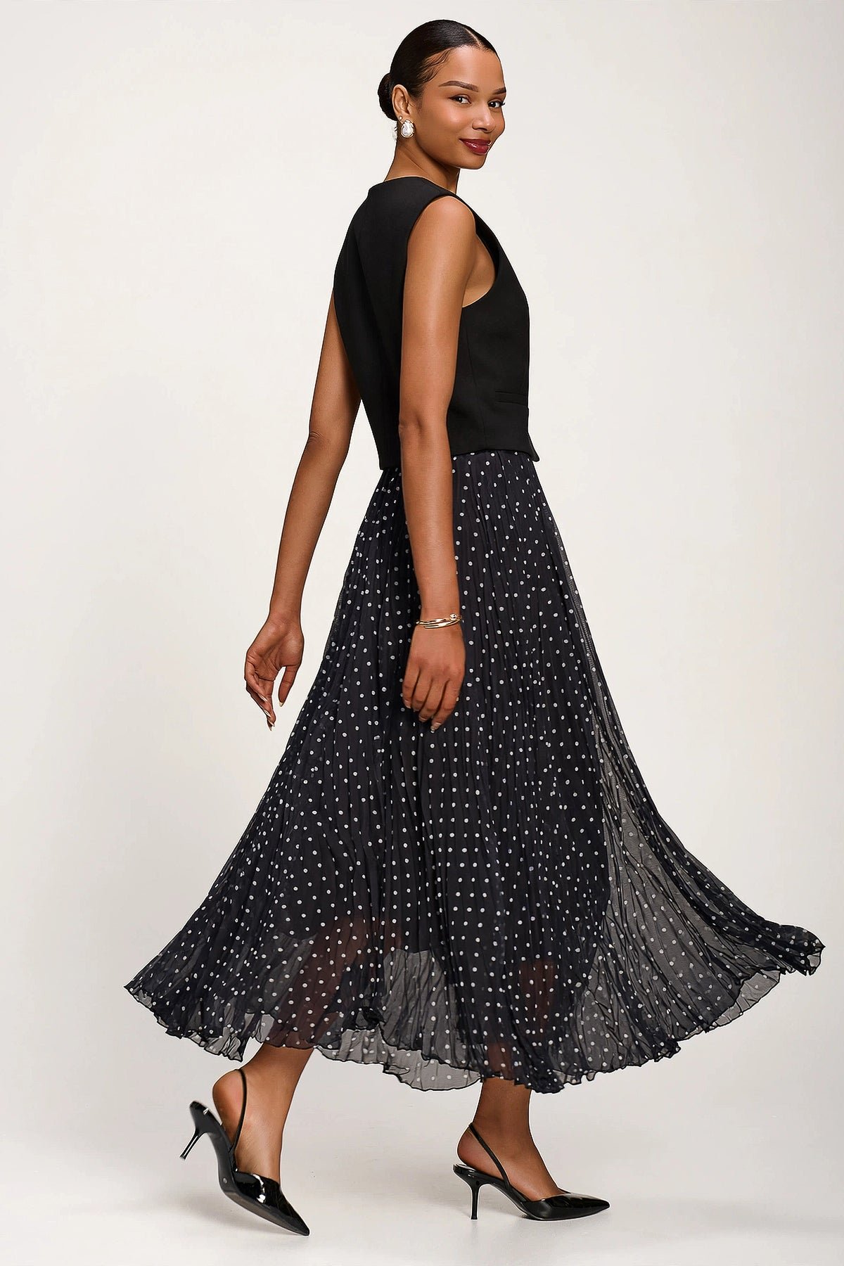 Spotty?Crinkle Mesh Maxi Skirt, Black Spot - Image 7