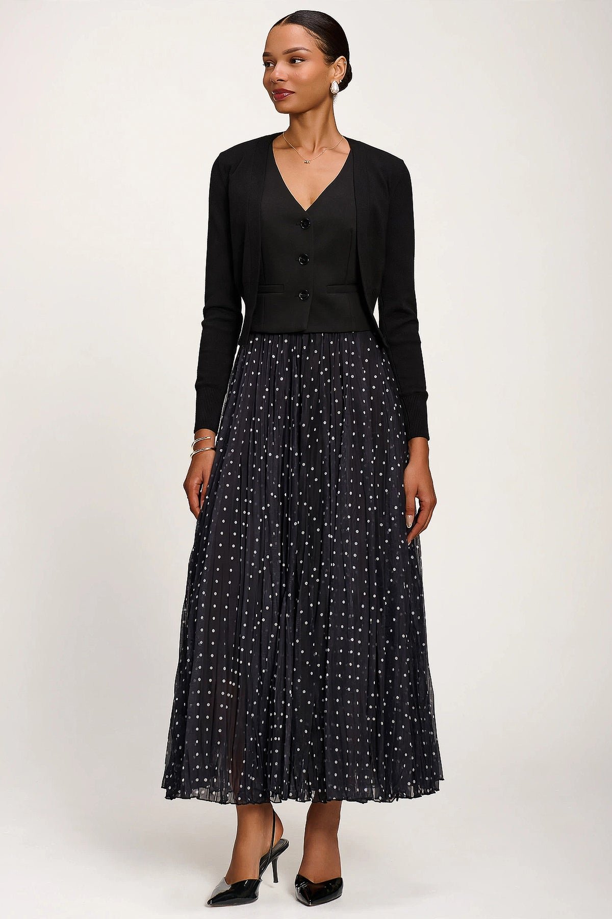 Spotty?Crinkle Mesh Maxi Skirt, Black Spot - Image 8