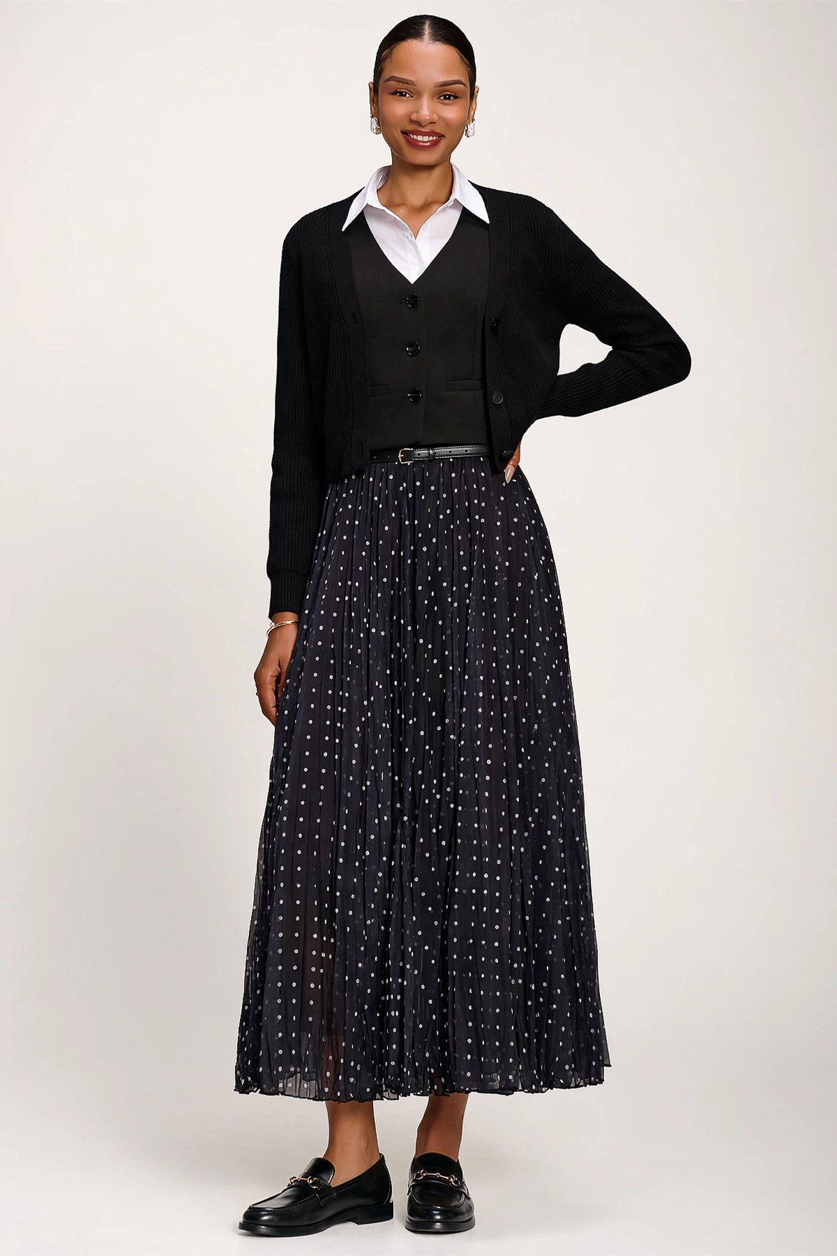 Spotty?Crinkle Mesh Maxi Skirt, Black Spot - Image 9