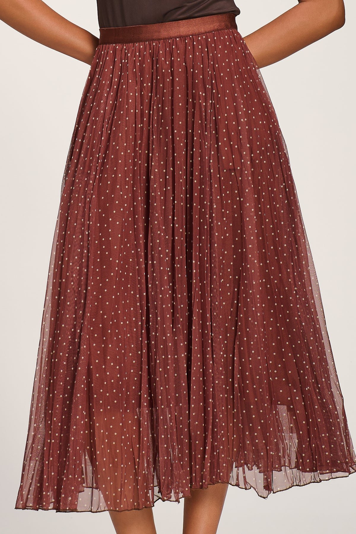 Print Crinkle Mesh Midi Skirt, Caramel Spot - Image 3