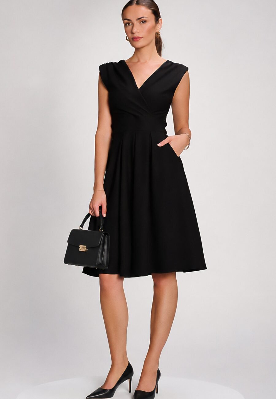 Plain Sleeveless Midi Dress, Black