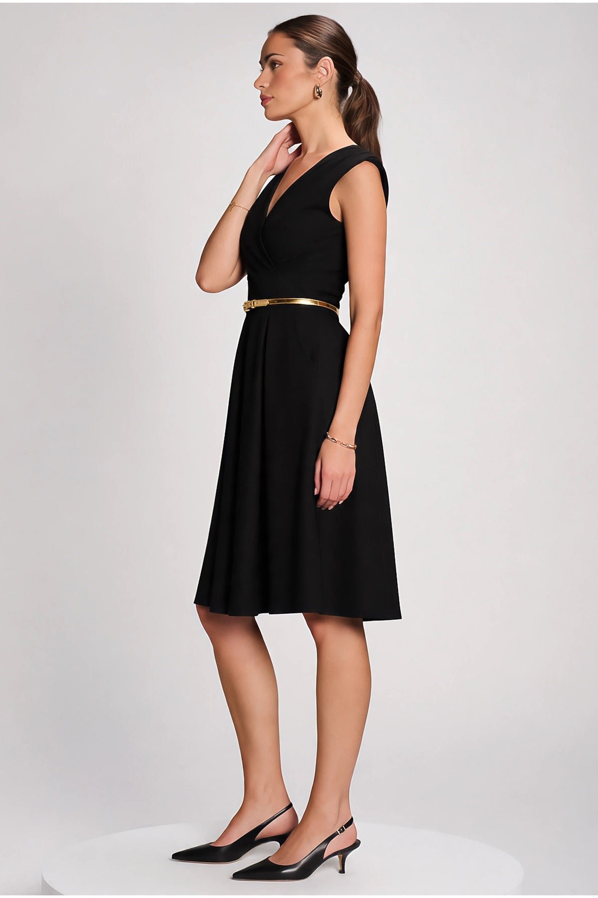 Plain Sleeveless Midi Dress, Black - Image 8