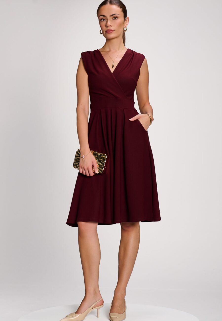 Plain Sleeveless Midi Dress, Burgundy