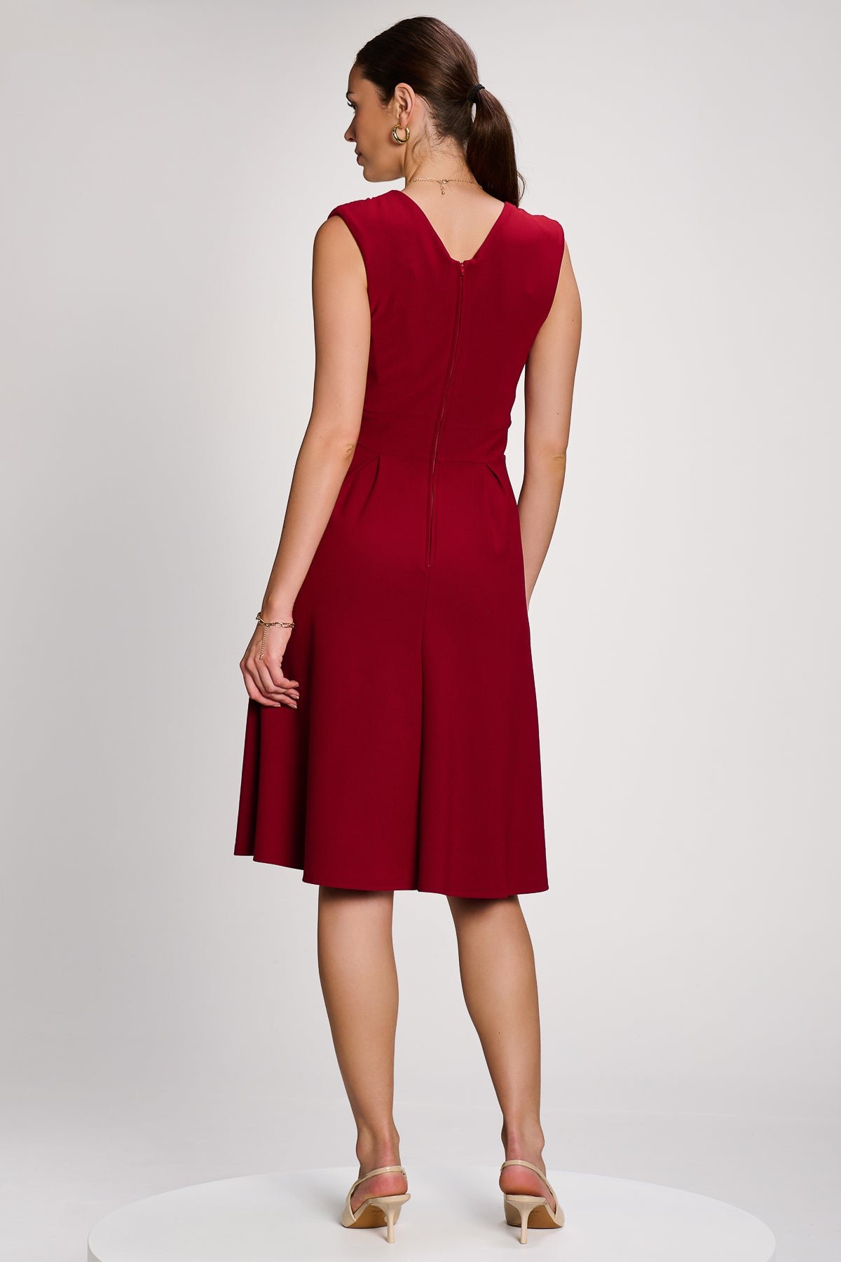 Plain Sleeveless Midi Dress, Dark Red - Image 2