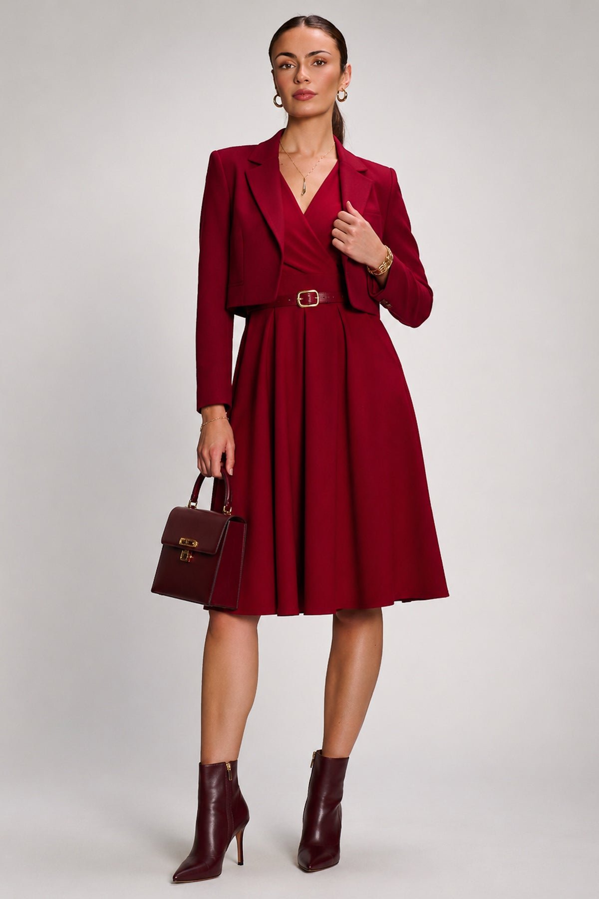 Plain Sleeveless Midi Dress, Dark Red - Image 4