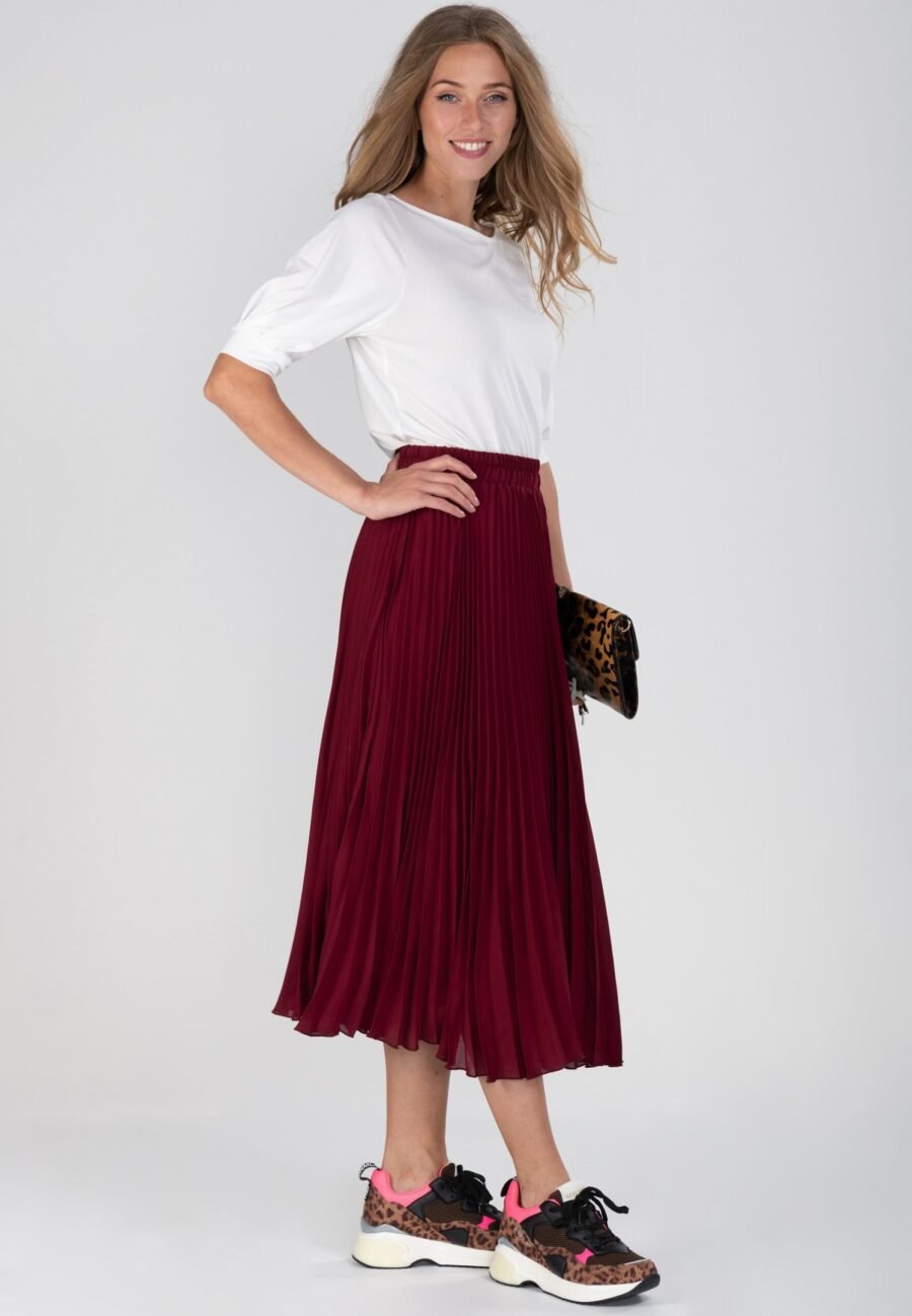 Burgundy Pleated Full Circle Midi Skirt